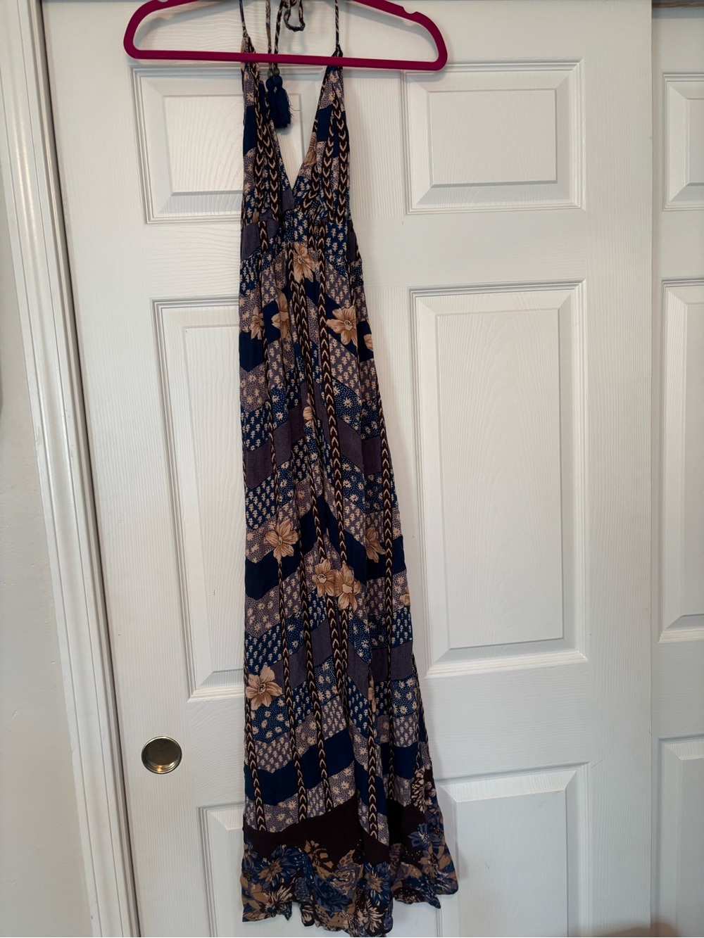 O'Neill Navy and Beige Floral Halter Maxi Dress